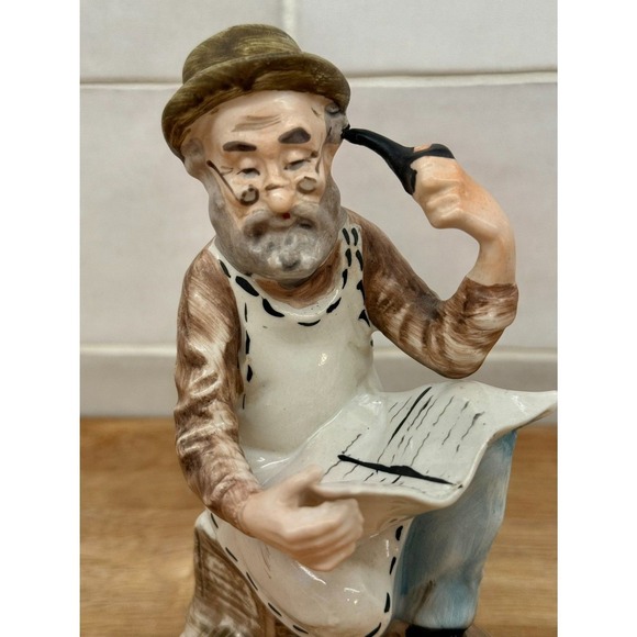 Source Unknown Other - Old Sitting Pipe Man Porcelain Figurine